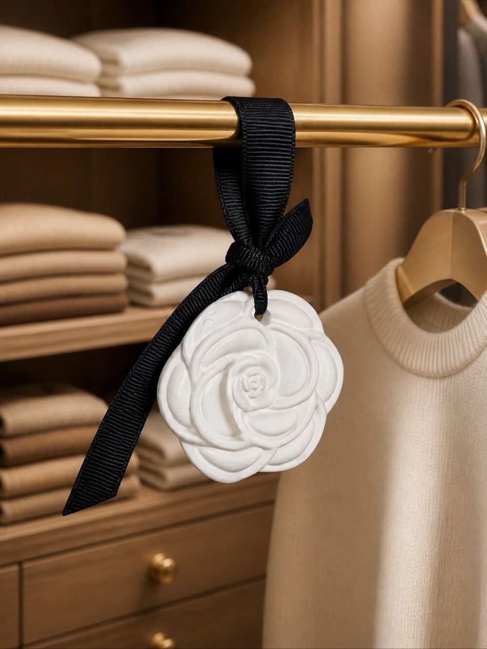 White Rose Ceramic difuser with Pink or Black ribbon (Set of 3) + essential oil